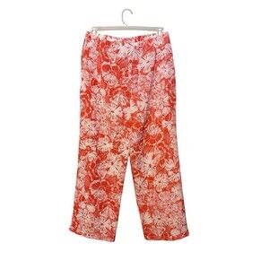 BFA Classics Floral Print Pants Size Large Petite Coral White Made In USA VTG